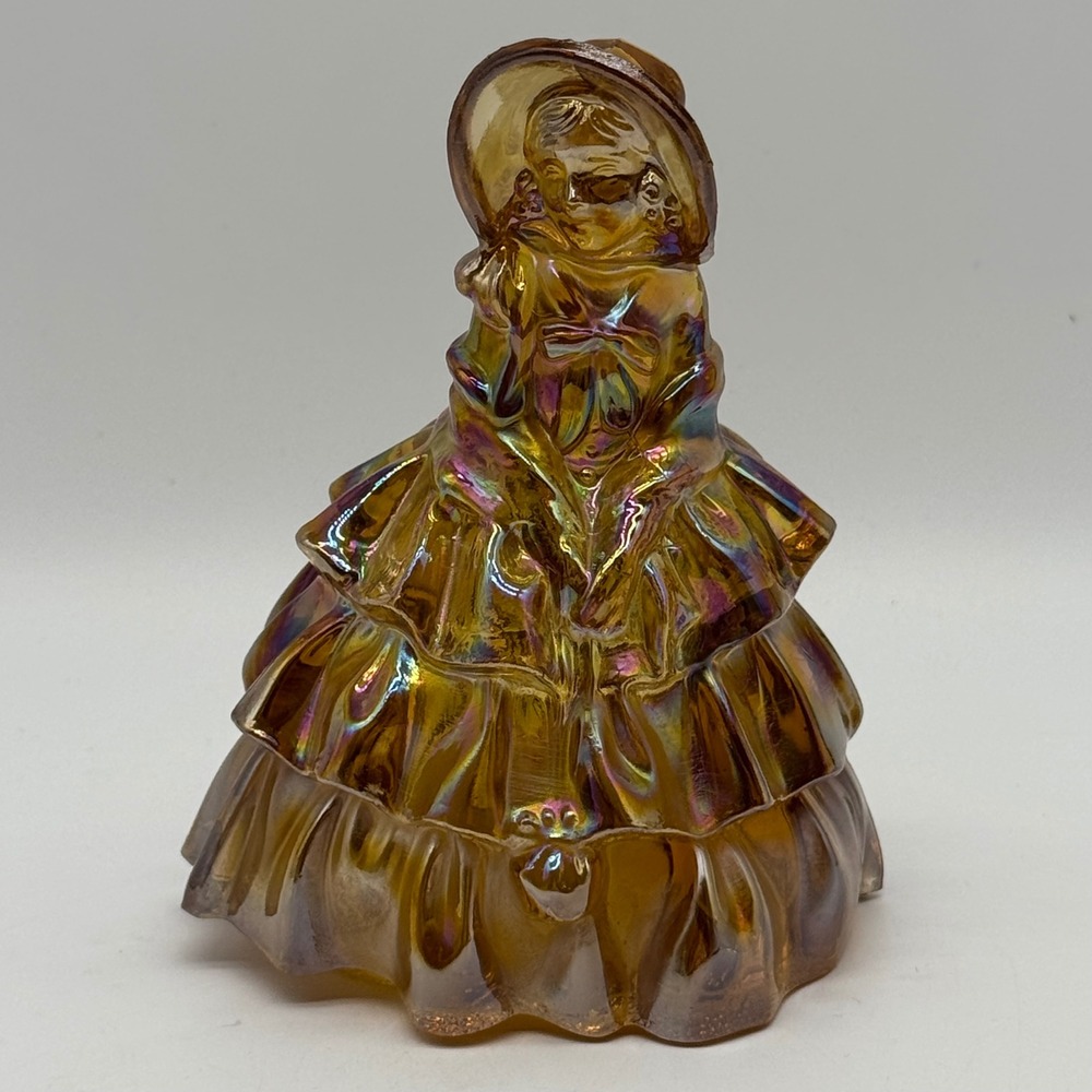 Vintage 1970s Wheaton Marigold Carnival Glass Southern Belle Colonial Lady 5.5"